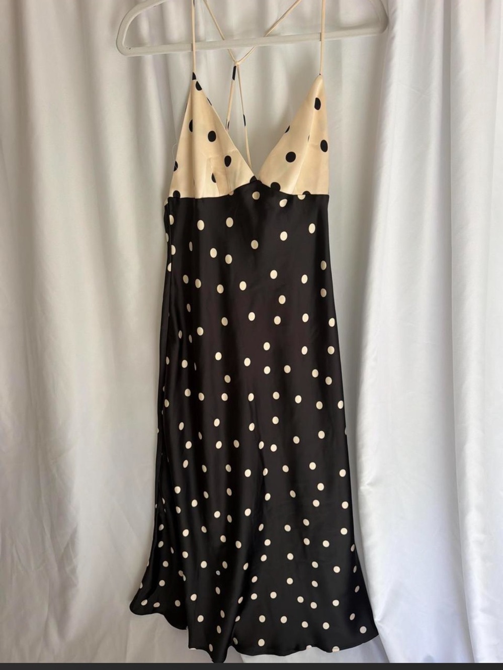 H&M Black and Cream Polka Dot Maxi Slip Dress